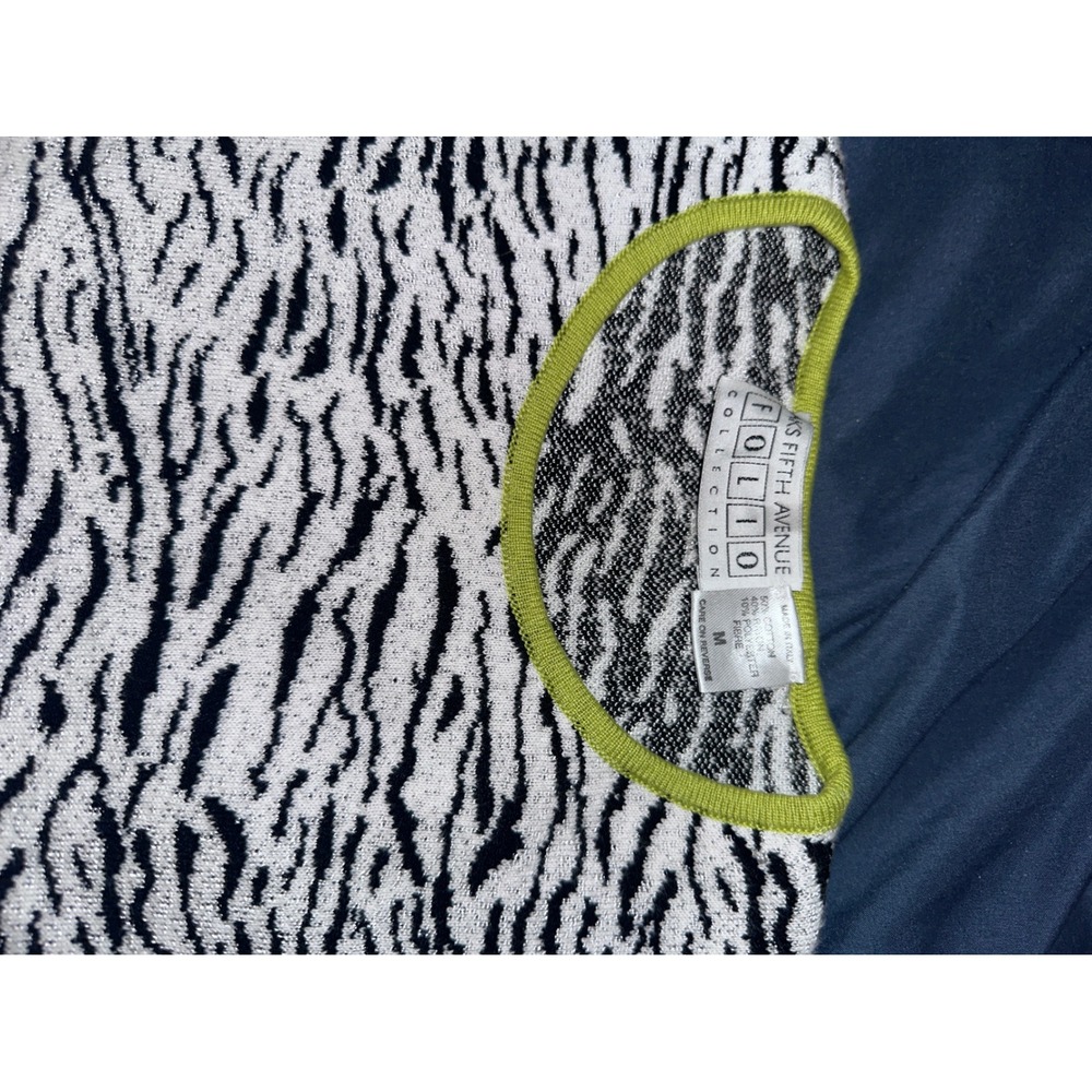 Saks Fifth Avenue Folio Collection Tiger Stripe Knit Vest Lime Blue Trim Medium - Picture 3 of 3